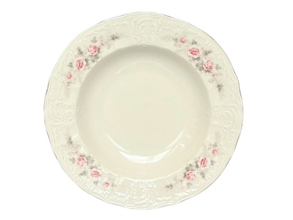 Talíř hluboký, Bernadotte, 23 cm, růže, zlatá linka, slonová kost, Thun
