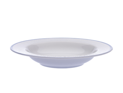 Ella, hluboký talíř, 22 cm, 330 ml, český porcelán, bílá krajka, modrý lem, Thun .