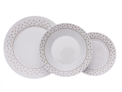 Lea, talířová souprava, český porcelán, brusinky, Thun, 18 ks