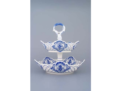 Etažér 2-dílný - mísy pětihranné prolamované  19+24 cm,  cibulák, Český porcelán