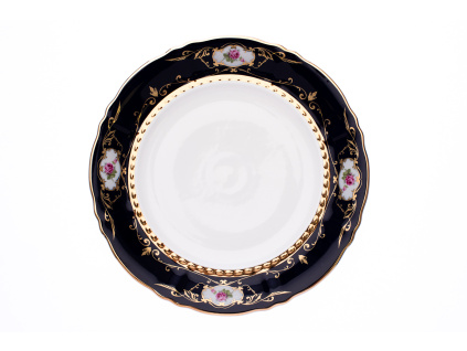 Mísa mělká, 32 cm, český porcelán, kobalt, růže, Leander1