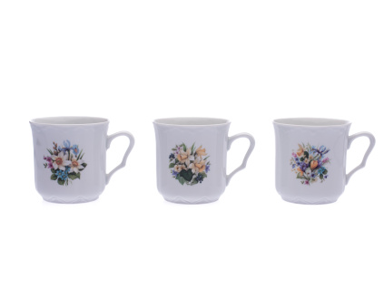 Karel, sada hrnků 0,27 l, Český porcelán Dubí, jarní květiny, 3 ks