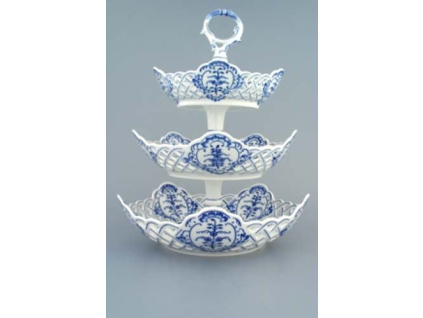Etažér 3-dílný - mísy pětihranné prolamované  19+24+28 cm,  cibulák, Český porcelán
