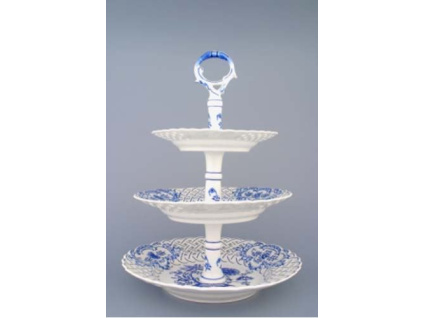 Etažér 3-dílný - talíře prolamované  18+24+27 cm,  cibulák, Český porcelán