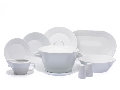 Jídelní souprava, bílá, český porcelán, Mosaic, Thun, 27 d.