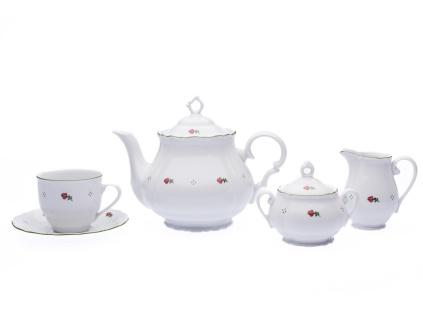 Čajová souprava, 15d., Verona, růžové kytičky, G. Benedikt