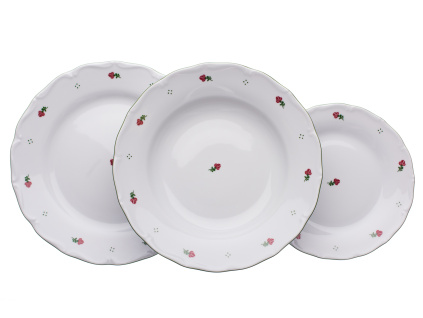 Talířová souprava, Verona, růžové kytičky, 18 d., porcelán G. Benedikt