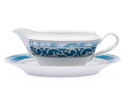 Omáčník s podšálkem, 350 ml, modrý mramor, Karlovarský porcelán