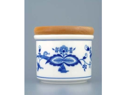 Dóza s dřevěným uzávěrem A - malá 8,0 x 9,7 cm, cibulák, Český porcelán