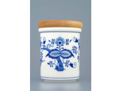 Dóza s dřevěným uzávěrem B - střední 10,5 x 8,2 cm, cibulák, Český porcelán