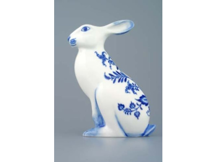 Zajíc velký sedící 17 cm, cibulák, Český porcelán