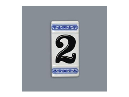 Číslo na dům - rámeček na střed, číslo 2, 110 x 55 mm, cibulák, Český porcelán