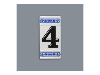 Číslo na dům - rámeček na střed, číslo 4, 110 x 55 mm, cibulák, Český porcelán
