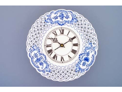 Hodiny prolamované / se strojkem, 27 cm, cibulák, Český porcelán