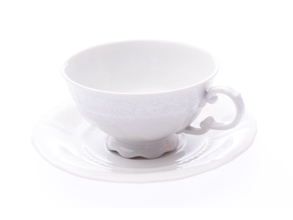 Šálek nízký s podšálkem, 0,2 l, český porcelán, Sonáta, bílá krajka, Leander..