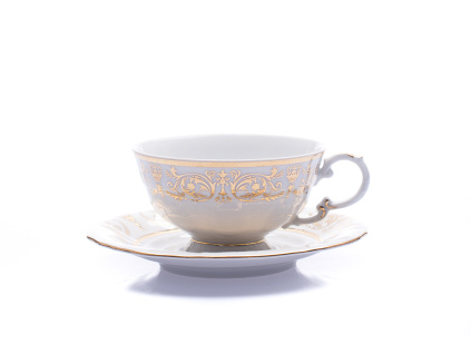 Sonáta, čajový šálek s podšálkem, zlaté ornamenty, 200 ml, Leander