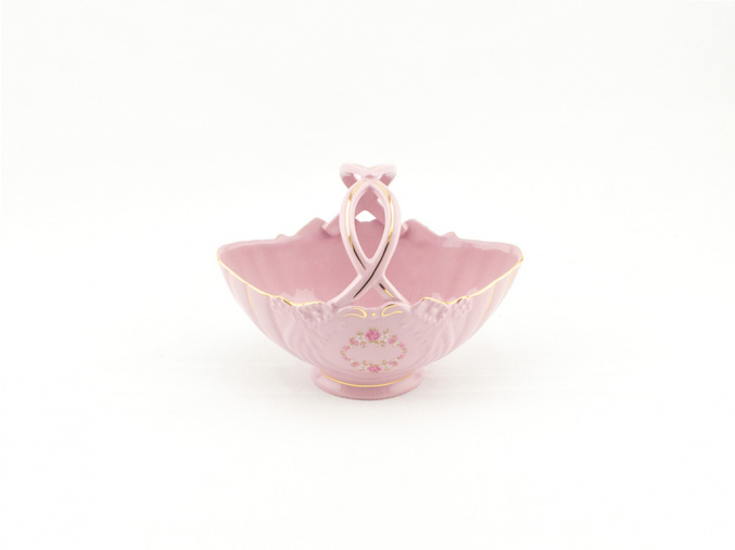 Košík na bonbony 18 cm, růžový porcelán, kytičky, Leander