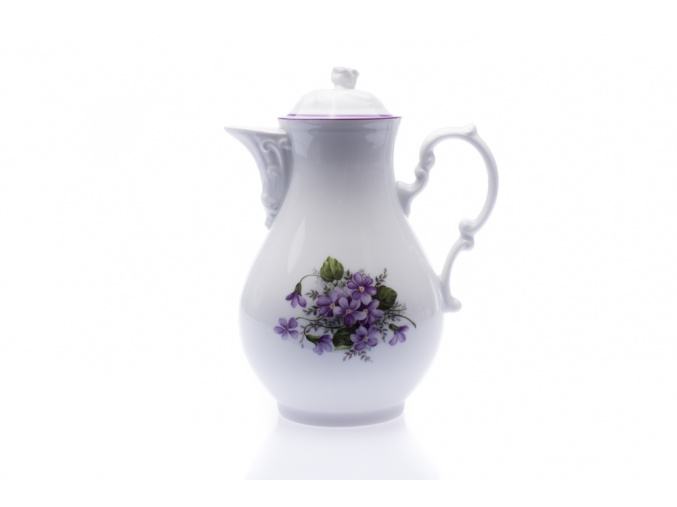 porcelánová konvice v dekoru s fialkymi, český porcelán, 900 ml