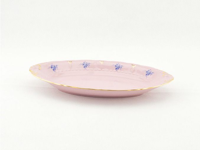 Miska oválná 17 cm, růžový porcelán, modré květiny, Leander