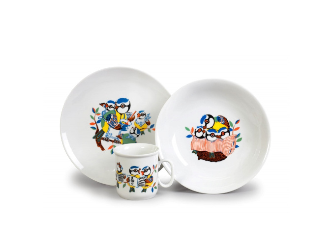 Sýkorky, dětská souprava, český porcelán, Thun, 3 ks 2