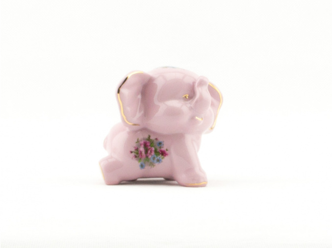 Slon 7 cm, růžový porcelán, květiny, Leander