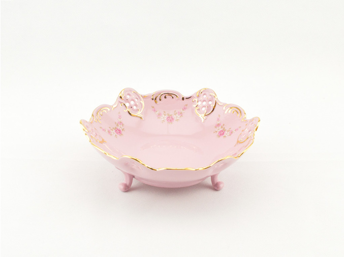 Miska vykrajovaná 17 cm, růžový porcelán, kytičky, Leander