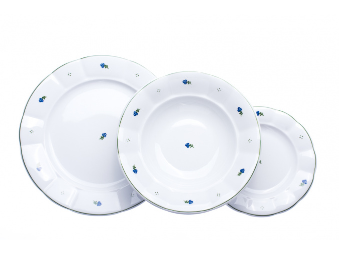 Benedikt, talířová sada, mělký talíř 28 cm, modré kytičky, G. Benedikt, 18 d.