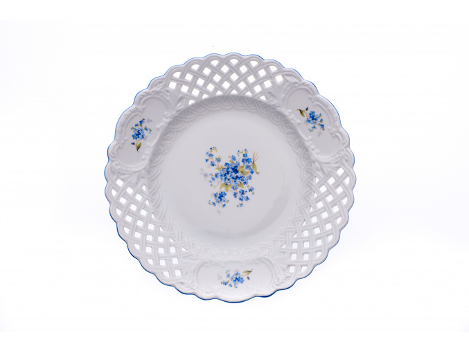 Talíř prolamovaný, 27 cm, pomněnky, Český porcelán