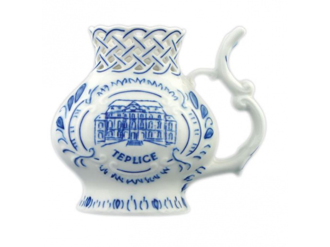 Pohárek lázeňský prolam. Teplice 12 cm, cibulák, Český porcelán