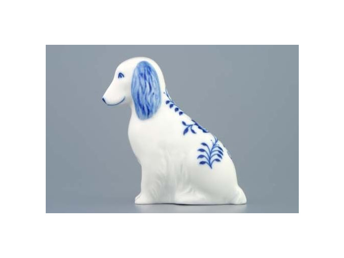 Pes sedící 10 cm, cibulák, Český porcelán