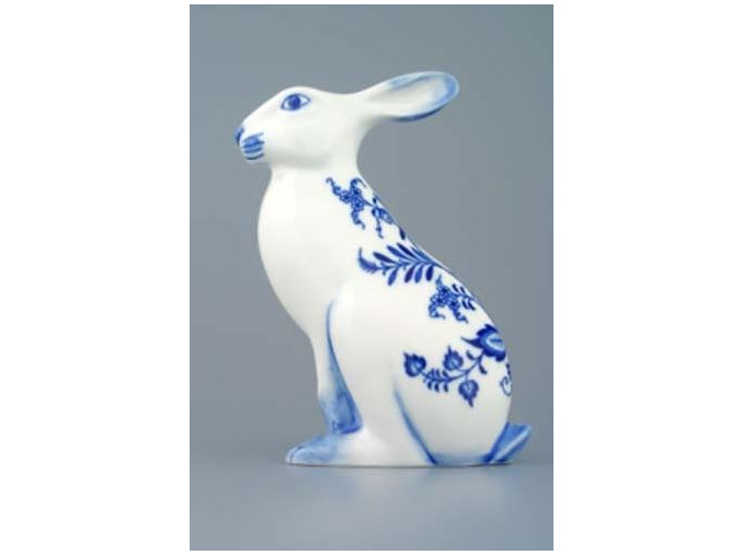 Zajíc velký sedící 17 cm, cibulák, Český porcelán