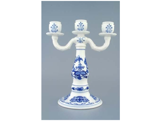 Svícen tříramenný 25 cm, cibulák, Český porcelán