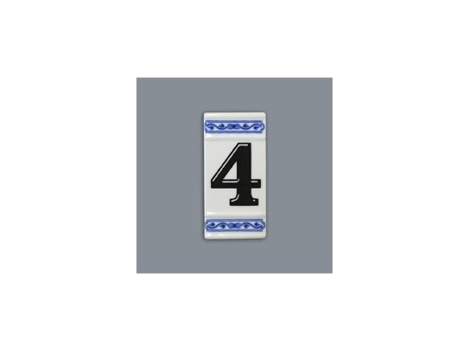 Číslo na dům - rámeček na střed, číslo 4, 110 x 55 mm, cibulák, Český porcelán