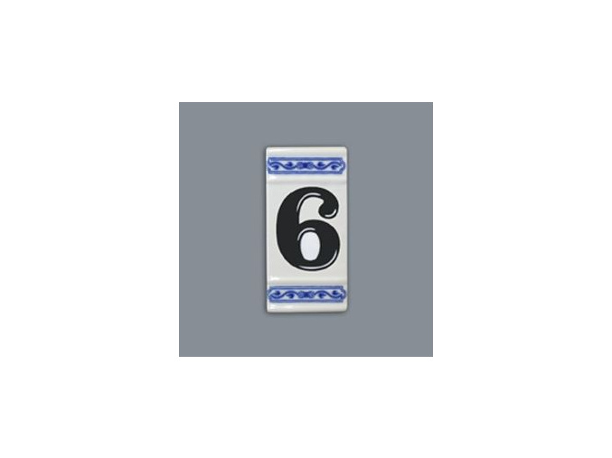 Číslo na dům - rámeček na střed, číslo 6, 110 x 55 mm, cibulák, Český porcelán