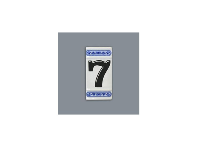 Číslo na dům - rámeček na střed, číslo 7, 110 x 55 mm, cibulák, Český porcelán