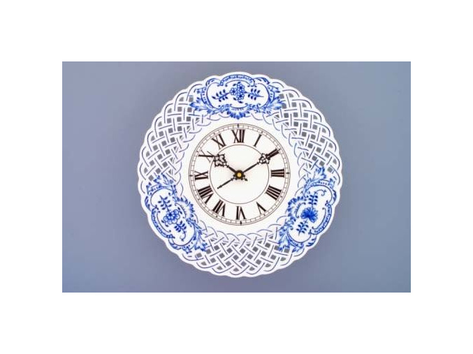 Hodiny prolamované / se strojkem, 27 cm, cibulák, Český porcelán