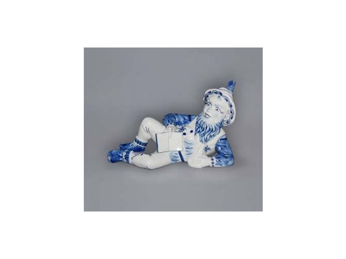 Trpaslík ležící s knihou Ferdinand, 15 cm, cibulák, Český porcelán