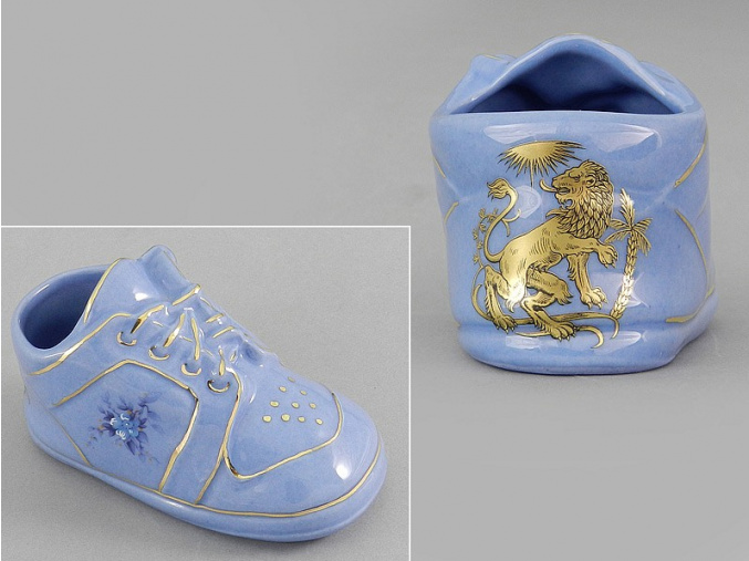 dětská botička - lev, modrý porcelán, Leander