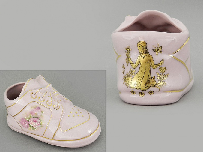 dětská botička - panna, růžový porcelán, Leander