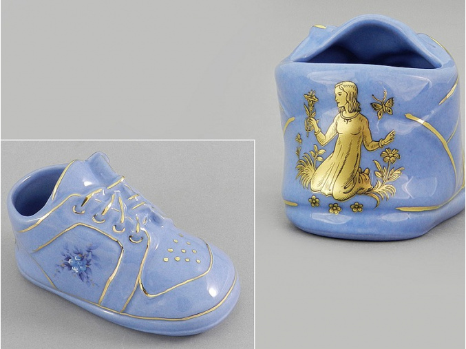 dětská botička - panna, modrý porcelán, Leander