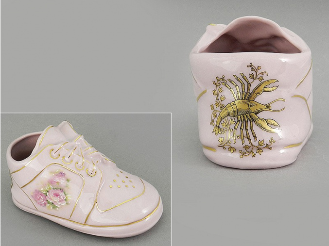 dětská botička - rak, růžový porcelán, Leander