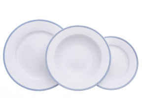 Opal, talířová souprava, bílá krajka, modrý lem, porcelán Thun, 18 d.
