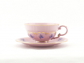 Čajový šálek s podšálkem 0,20 l, modré květiny, růžový porcelán, Leander