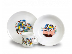 Sýkorky, dětská souprava, český porcelán, Thun, 3 ks 2