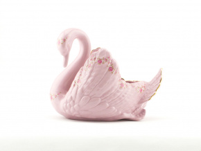 Labuť – velká, růžový porcelán, kytičky, Leander