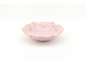 Miska vykrajovaná 19,5 cm, růžový porcelán, kytičky, zlatá linka, Leander