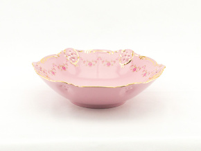 Miska Diana 23 cm, růžový porcelán, kytičky, zlatá linka, Leander