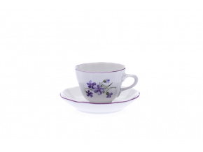 Šálek s podšálkem, český porcelán, 80 ml, fialky, Český porcelán