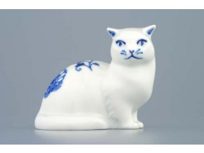 Kočka sedící 6,6 cm, cibulák, Český porcelán