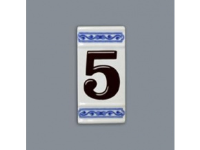 Číslo na dům - rámeček na střed, číslo 5, 110 x 55 mm, cibulák, Český porcelán